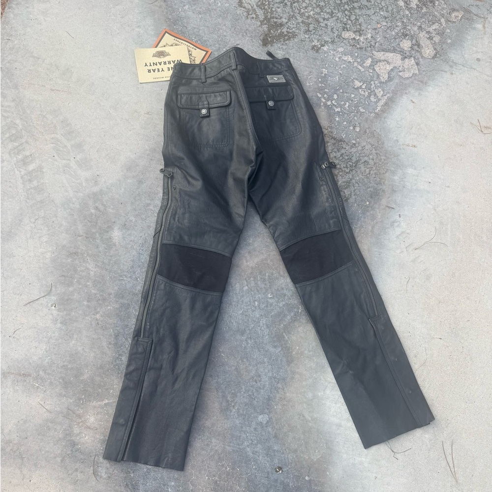 Harley-Davidson Black Genuine Leather Biker Pants with Knee Panels